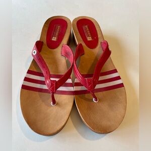 Sperry Red Striped Leather Wedge Thong Sandals